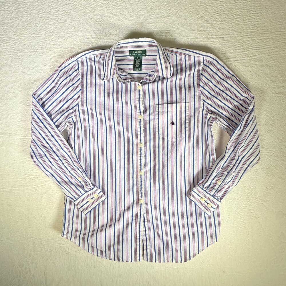 Lauren Ralph Lauren Shirt Mens Small Blue Red White Stripe Cotton Button Down‎